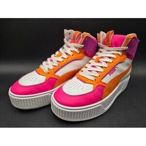 PUMA Shoes Youth Size 5.5 Karmen Rebelle Mid Platform Orange Hot Pink White